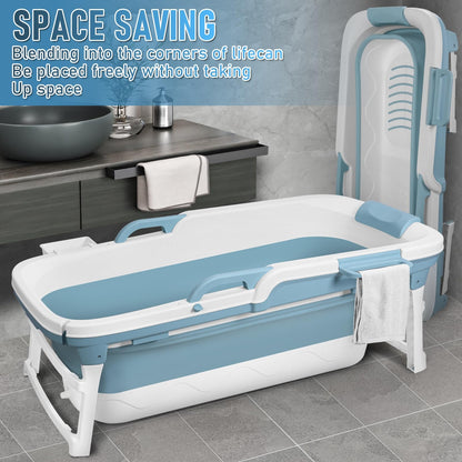 Portable Bathtub Adult,51" Foldable Large Collapsible Tub with Handle,Freestanding Surround Collapsible Bathtub,No Lid,Hot Bath,Ice Bath Blue 130 cm
