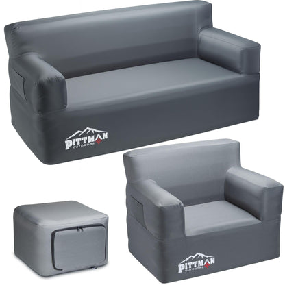 Pittman - Inflatable Furniture Set with Built in Pump for Outdoors & Indoors - Blow Up Couch Set has Heavy Duty Puncture Resistant Fabric for Inflatable Sectional Comfort & Durability if Camping