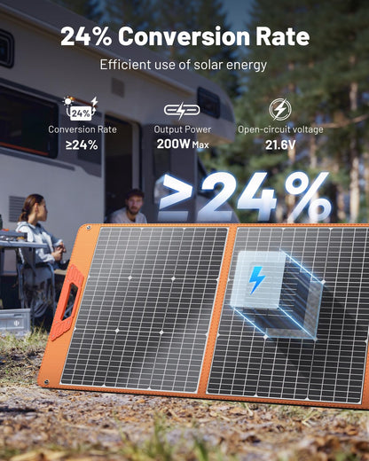 SOLUPUP 200 Watt Portable Solar Panel for Power Station, 24% High Efficiency Foldable Solar Charger with MC4 & USB Outputs, IP66 Waterproof Solar Panels with 4 Kickstands for Trip RV Camping Off Grid