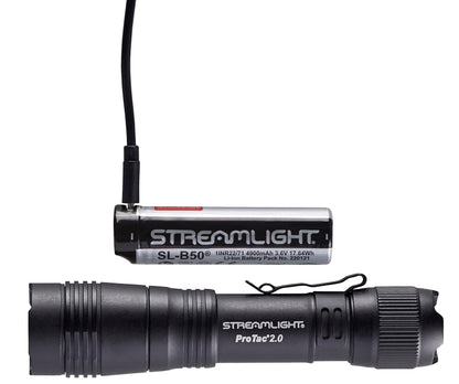 Streamlight 89000 ProTac 2.0 2000-Lumen 17300-Candela Rechargeable Tactical LED Flashlight with USB C Cable, and Holster, Box, Black