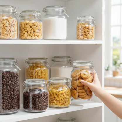 Maxdot 24 Pack Glass Mason Jar with Lid, 17oz 34oz 51oz 3 Size Airtight Food Storage Jar Set Square Food Storage Container for Kitchen Flour Grain Sugar Bean Canning Oat Coffee Pasta Snack Nut