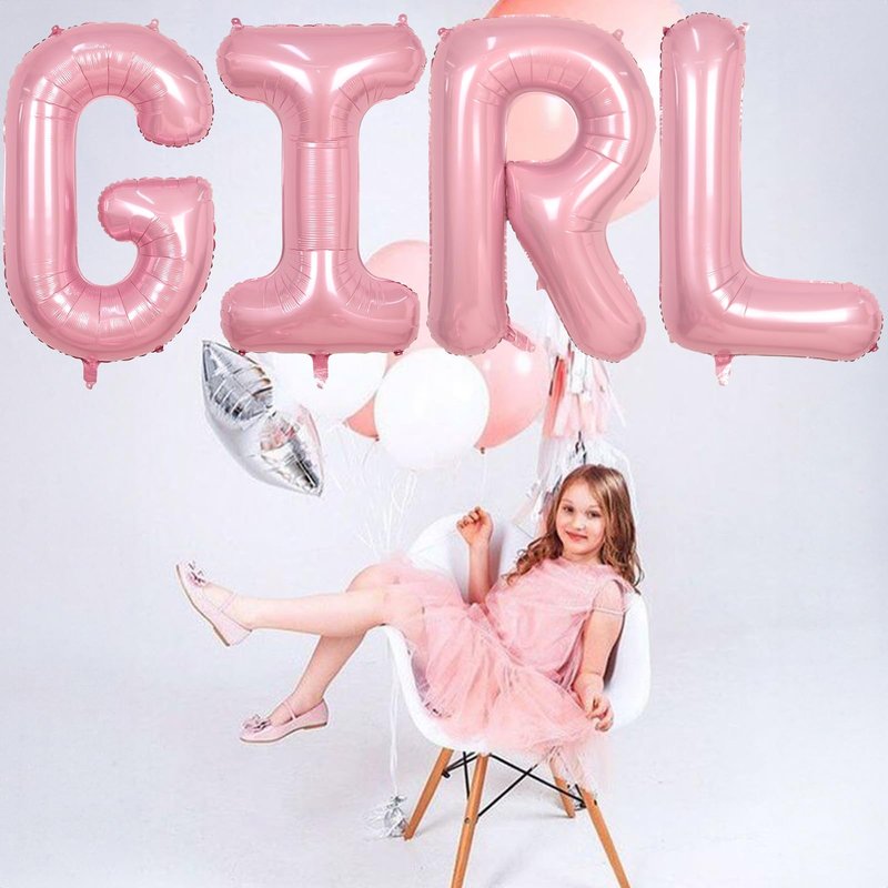 40 Inch Pastel Pink GIRL Balloons, Large Pearl Pink Girls Balloon Letters, Light Pink GIRL Mylar Banner Sign Alphabet Balloon for Girls Birthday Baby Shower Gender Reveal Party Decoration Supplies