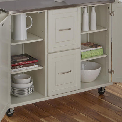 Homestyles Dolly Madison Off-White Mobile Kitchen Cart with Stainless Steel Top
