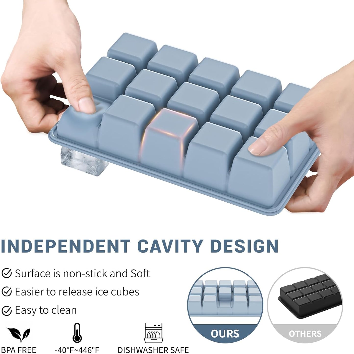 Skiennix Silicone Ice Cube Tray 3 Pack - Easy Release BPA-Free Ice Cube Molds for Cocktails | Blue, Pink, Green