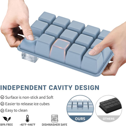 Skiennix Silicone Ice Cube Tray 3 Pack - Easy Release BPA-Free Ice Cube Molds for Cocktails | Blue, Pink, Green