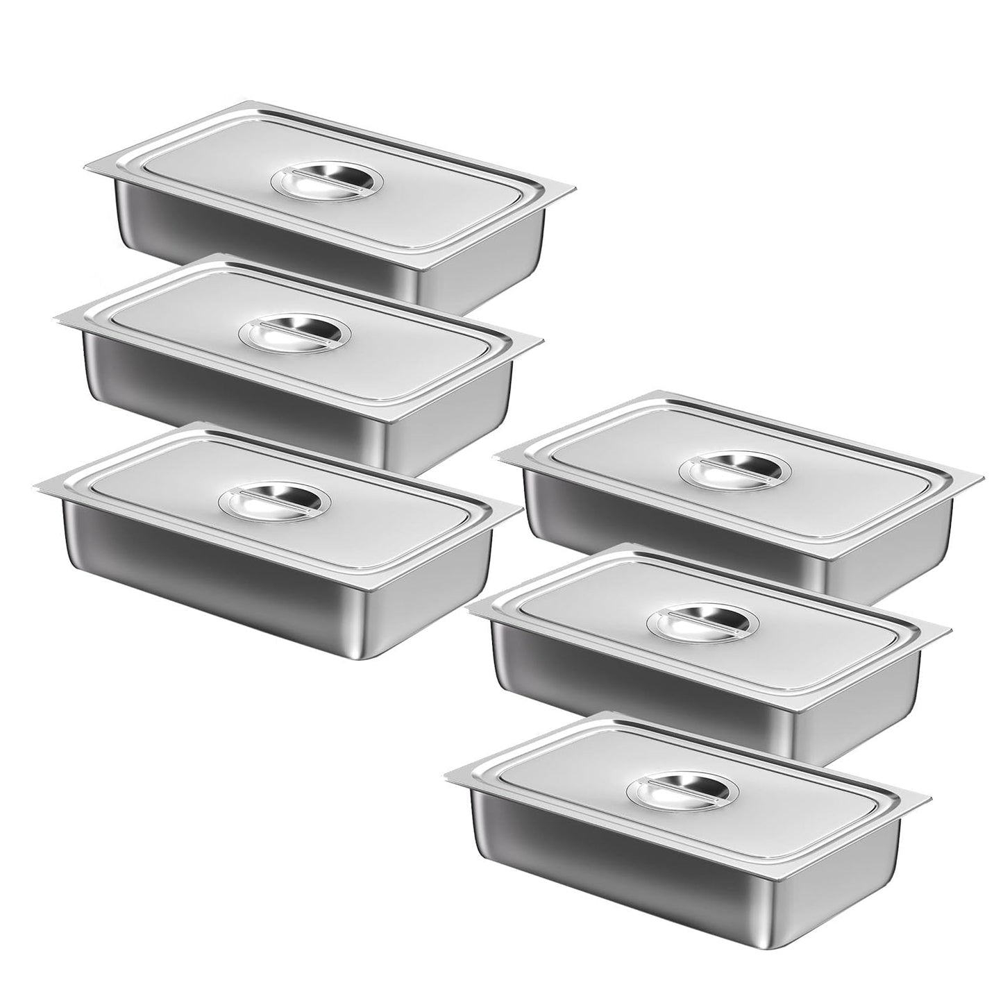 6 Pack Stainless Steel Food Warmer Pans with Lids, Insulated Hotel Pans，2.5 inch Deep Anti-Jamming Steam Table Pans for Restaurant Cafeteria Party Catering