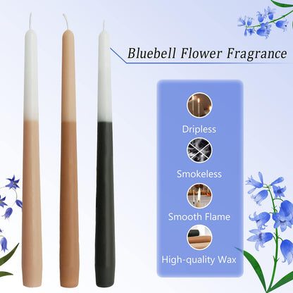 10 Inch Taper Candles Set of 6, Handmade Unscented Candle Stick Brown Beige Black Color Block Dinner Candles for Candlestick Holders, Wedding Table Centerpieces