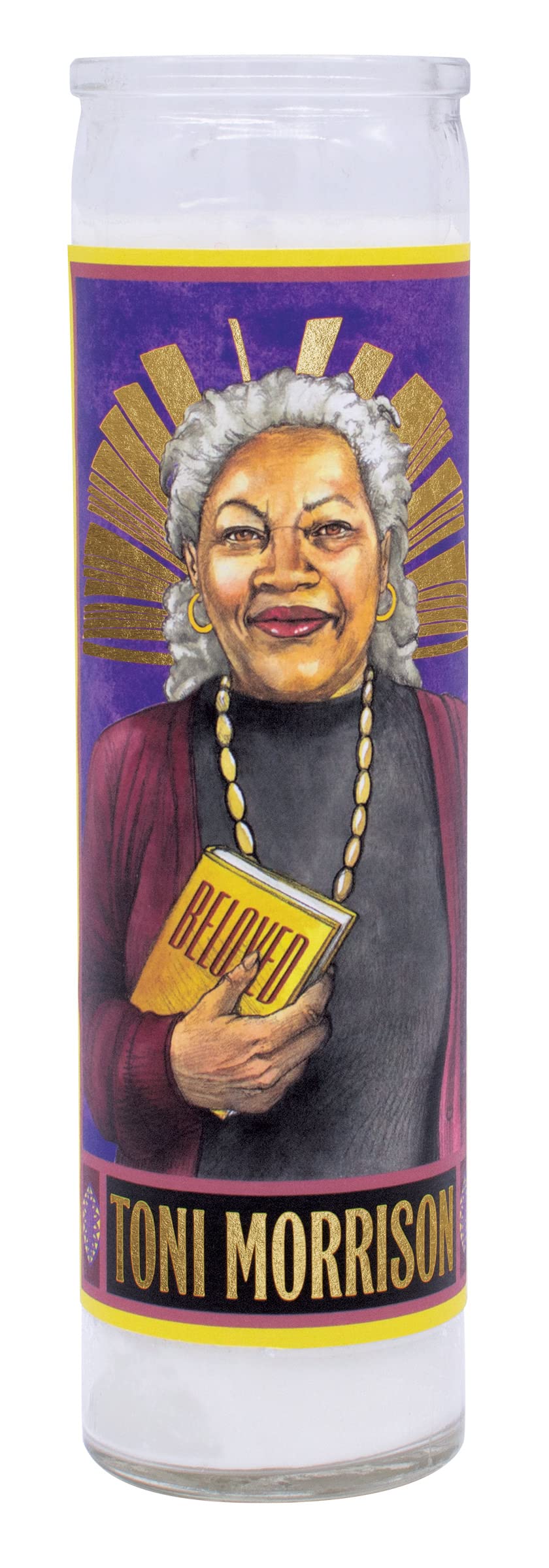 The Unemployed Philosophers Guild Toni Morrison Secular Saint Candle - Unscented 8 Inch Tall Glass Prayer Votive, Made in the USA, Vegetarian Wax