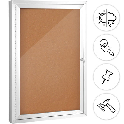 SWANCROWN Enclosed Cork Bulletin Board, Outdoor Bulletin Board Weatherproof with Acrylic Door and Keys, Wall-Mounted Notice Case, 28x20 Inches