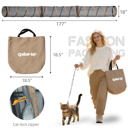 Cat Play Tunnel-3 Packs for Indoor and Outdoor,Pet Tunnel,Cat Enclosure, Easy to Connect with Two Zipper Doors,Product Size 59'' x 18'',Tan Trim (3 Tunnels)