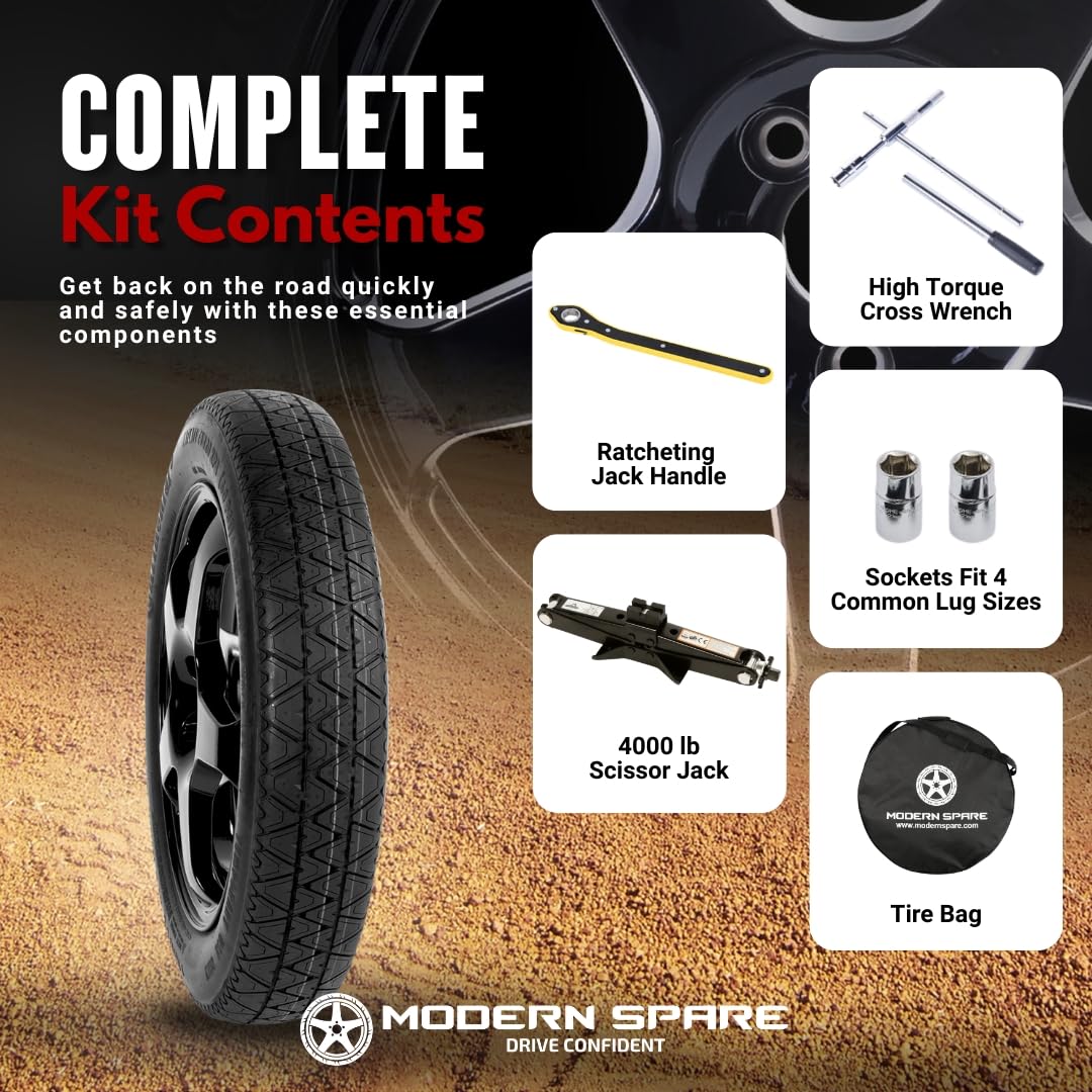Modern Spare Complete Compact Spare Tire Kit - Fits 2016-2026 Chrysler Pacifica