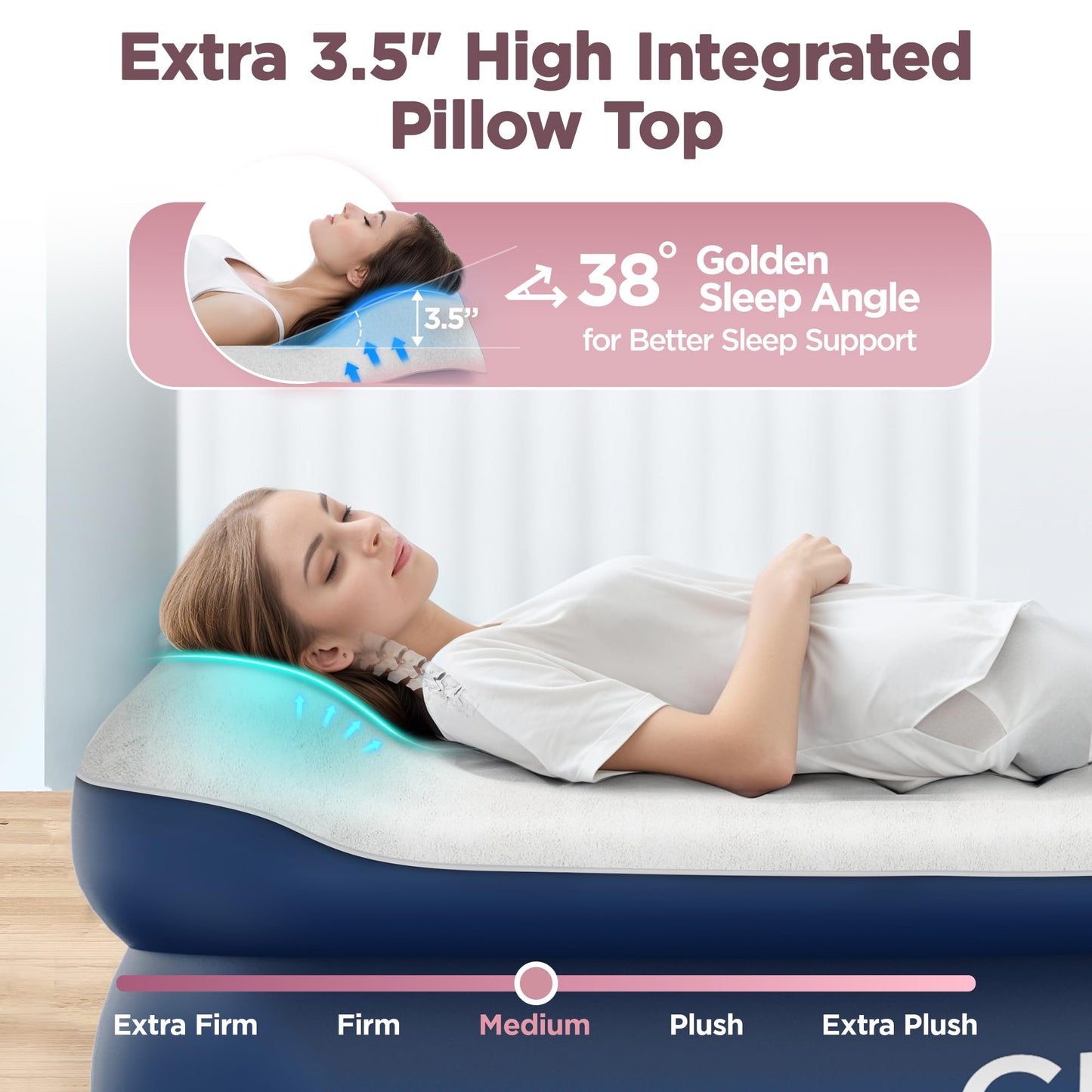 CHERIMOR Queen Air Mattress with Built in Pump, 20.5" Elevated Integrated Pillow Top Blow Up Mattress, Supports 800 lbs, Portable 3 Min Self Inflating Inflatable Bed for Guests, Home & Camping