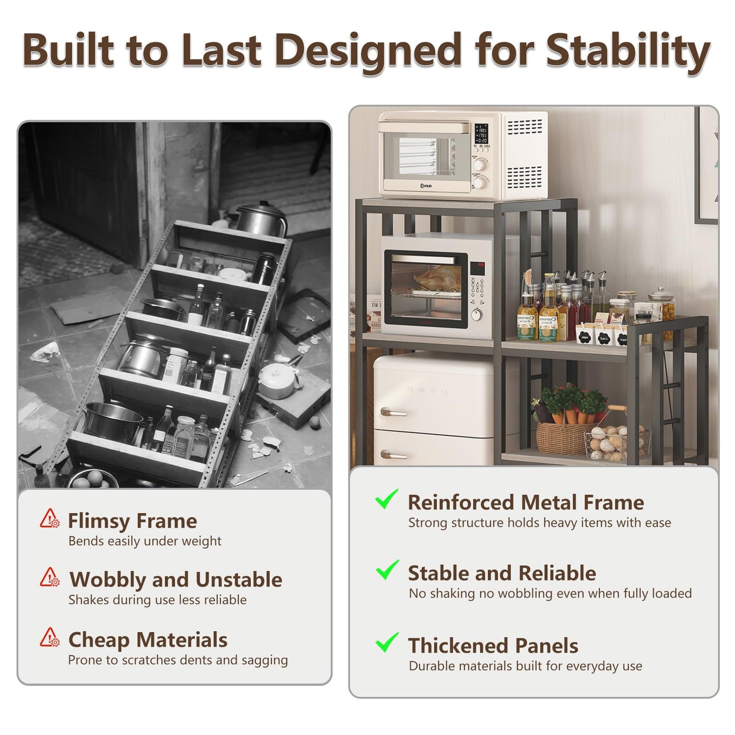 METYERRY6-Tier Adjustable Mini Fridge Cabinet With Power Outlet,Kitchen Bakers Rack With storage,Mini Fridge And Microwave Stand,Coffee Bar, Free Standing Shelf for Kitchen, Home Office,Balcony,Greige