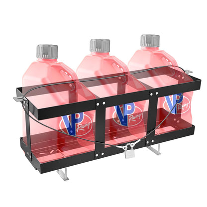 Feimire Fuel Jug Holder, Fits Two or Three 5 Gallon Gas Cans, Heavy-Duty Trailer Gas Can Mount Compatible with VP Racing Fuel Jug 5.5 Gallon(11"*11"), All-Metal Fuel Can Rack with Lock Cable & U-Bolts (3 Cans)