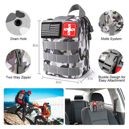 Survival Kit, 251 Pcs Survival Gear First Aid Kit with Molle System Compatible Bag and Emergency Tent, Emergency Kit for Earthquake, Outdoor Adventure, Hiking, Hunting, Gifts for Men Women