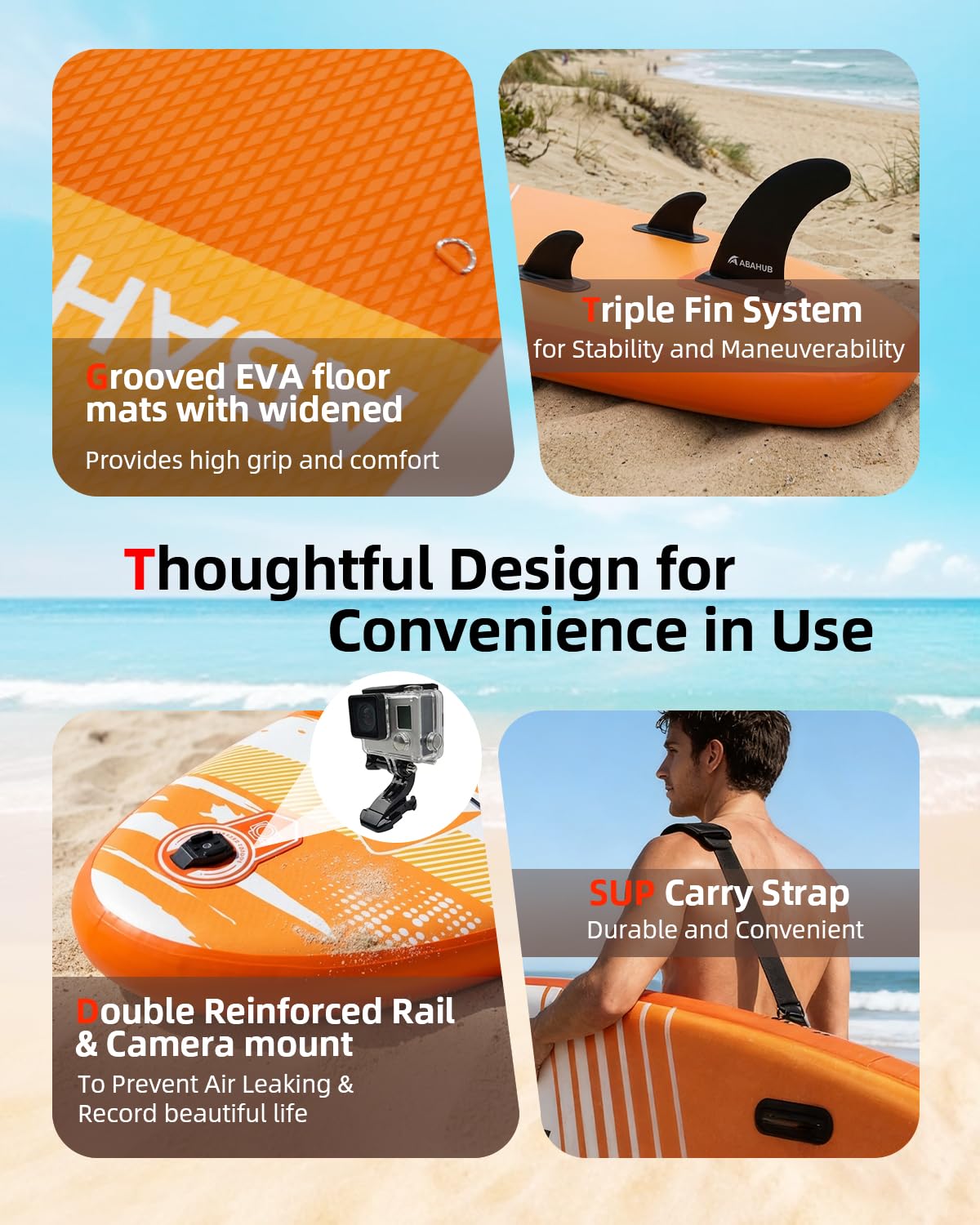 Abahub Inflatable SUP, Wide 10'6" x 31"/34" iSUP, Orange Standup Paddleboard with Adjustable SUP Kayak Paddle, for Yoga, Paddle Board, Kayaking, Surf, Canoe, Fishing