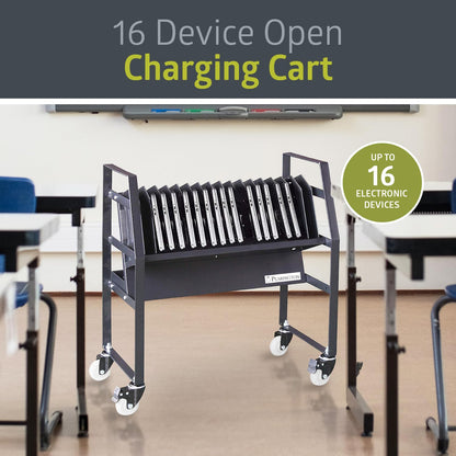 Pearington-PEAR-91361,16 Device Mobile Open Charging Cart for iPads,Chromebooks & Laptop Computers,Compatible with Any Screen Size,Easy Access Slots,Removable Dividers,Small Footprint,Surge Protection
