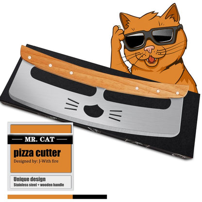 Pizza Cutter Rocker: 14-Inch,Funny Pizza Slicer Consists of Stainless Steel and Wooden Handle,Pizza Cutter with Protective Blade Guard - Pizza Oven Accessories Gifts for Men Dad.