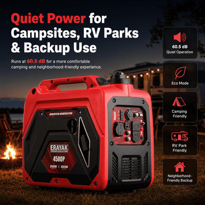 ERAYAK 4500W Portable Inverter Generator for Home Use, Super Quiet Small Generator for Camping Outdoor Emergency Power Backup, Gas Powered Engine, ECO Mode, EPA Compliant