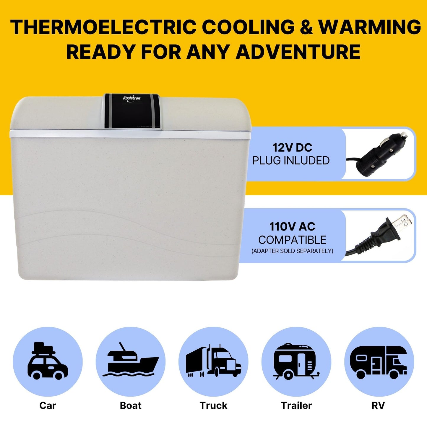 Koolatron 12V Iceless Cooler & Warmer – Portable 45 Qt Electric Cooler for Car, Truck, Camper, Boat, Hard Sided Mini Fridge for Camping, Picnic, Travel, Lunch, Food, Drinks, Bedroom, Office, Dorm