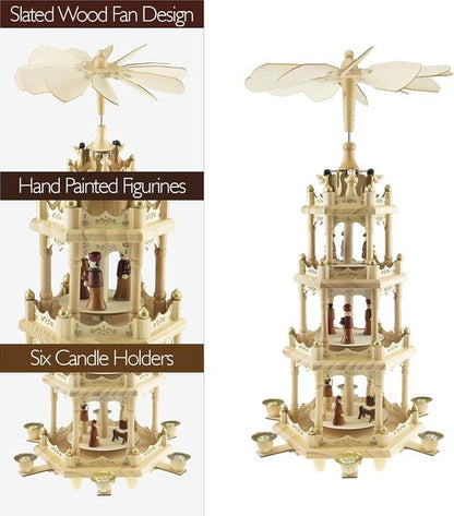 Clever Creations Beige Four-Tier Carousel | 22-Inch Traditional Wooden Christmas Pyramid Decoration