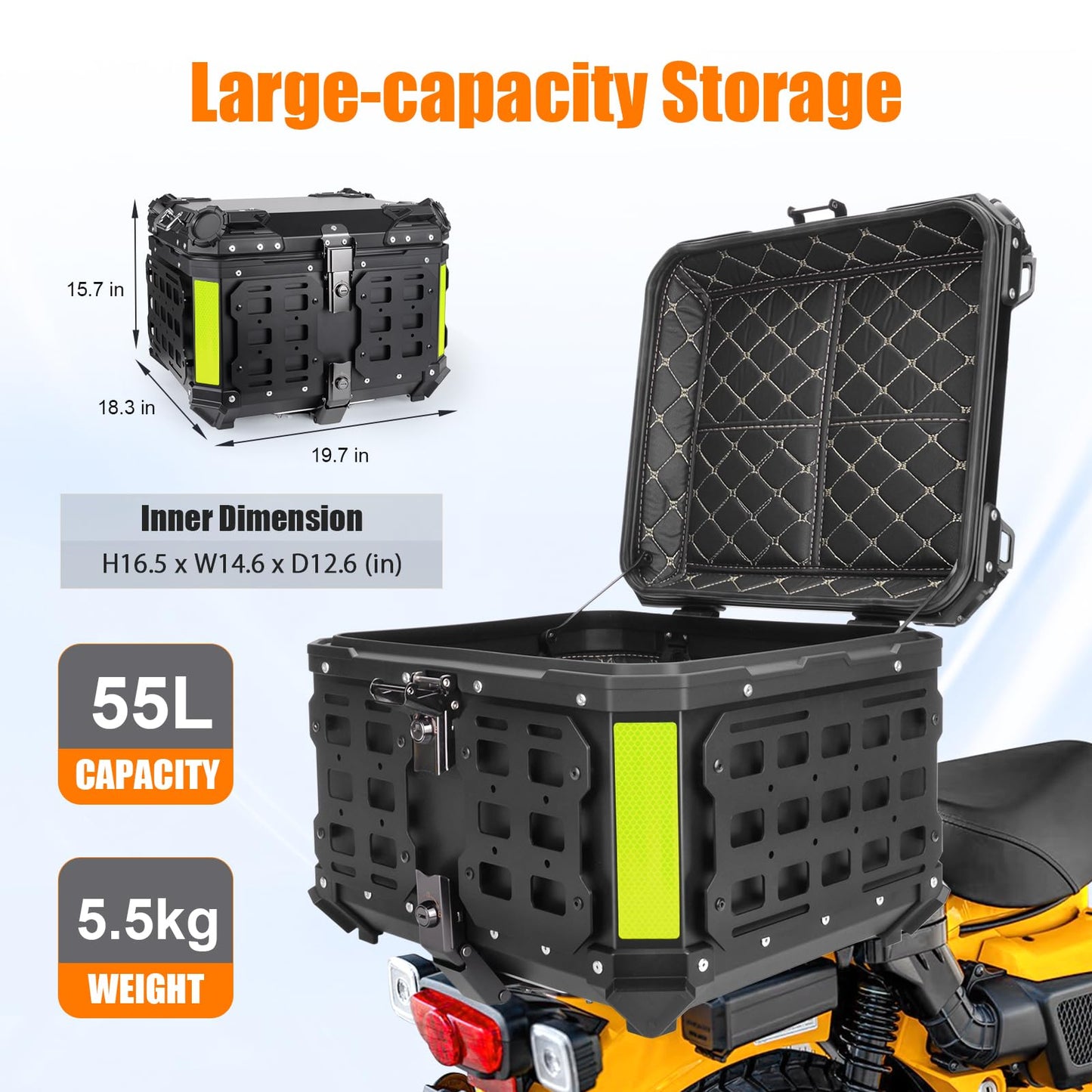 GEARZONE 55L Motorcycle Top Case with Molle Panel Universal Motorcycle Top Box for Motorcycles Suitable for Stowing Helmets and Luggage