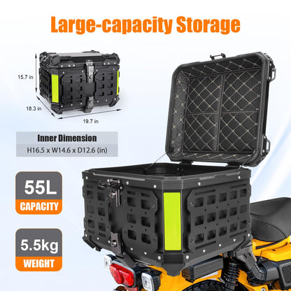 GEARZONE 55L Motorcycle Top Case with Molle Panel Universal Motorcycle Top Box for Motorcycles Suitable for Stowing Helmets and Luggage