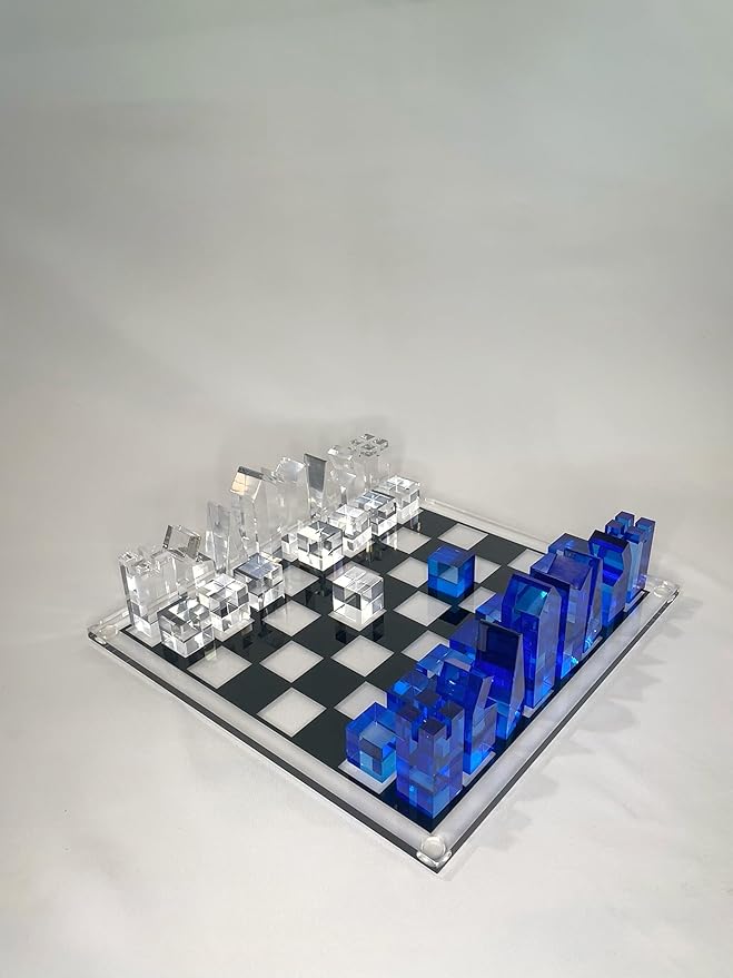Luxury Acrylic Chess Set Sophisticated Stylish Design Multiple Colors Available (Clear/Blue-Azure)