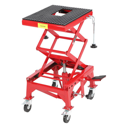 350 Lbs Heavy Duty Hydraulic Motorcycle Lift Jack Table Foot Operated ATV Dirt Bike Scissor Stand with 4 Wheels, Hydraulic Scissor Jack Lift Hoist Stand for Motorcycle ATV UTV Powersports