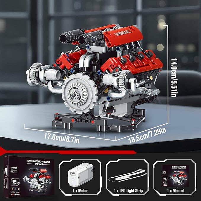 HIGH GODO V8 Engine That Works Visible Car Engine Model Kit with Motor and Lights Build Your Own Car Engine Kit with App Control Kit STEM Toys Gifts for Teens Adults 14+ (660 PCS)