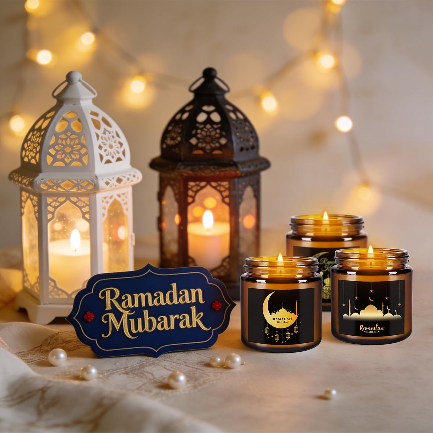 12pack Ramadan Scented Candles 3.5oz Soy Wax，Muslim Islamic Party Favors Gifts Glass Jar Candles for Home Happy Eid Festival Decor(Brown,Pattern)