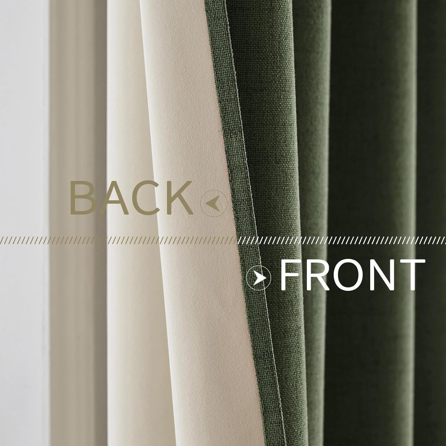 MIULEE 100% Blackout Linen Textured Curtains - Olive Green Thermal Insulated Drapes | 52 x 108 Inch (2 Panels)