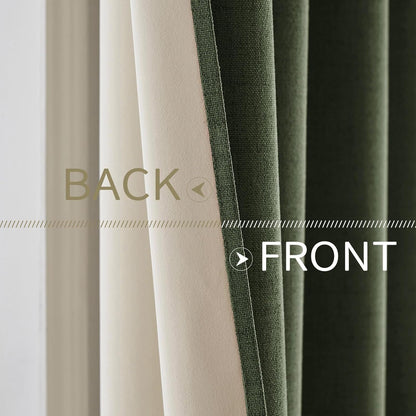 MIULEE Blackout Linen Textured Curtains - Thermal Insulated Olive Green Drapes | 52 x 96 Inch (2 Panels)