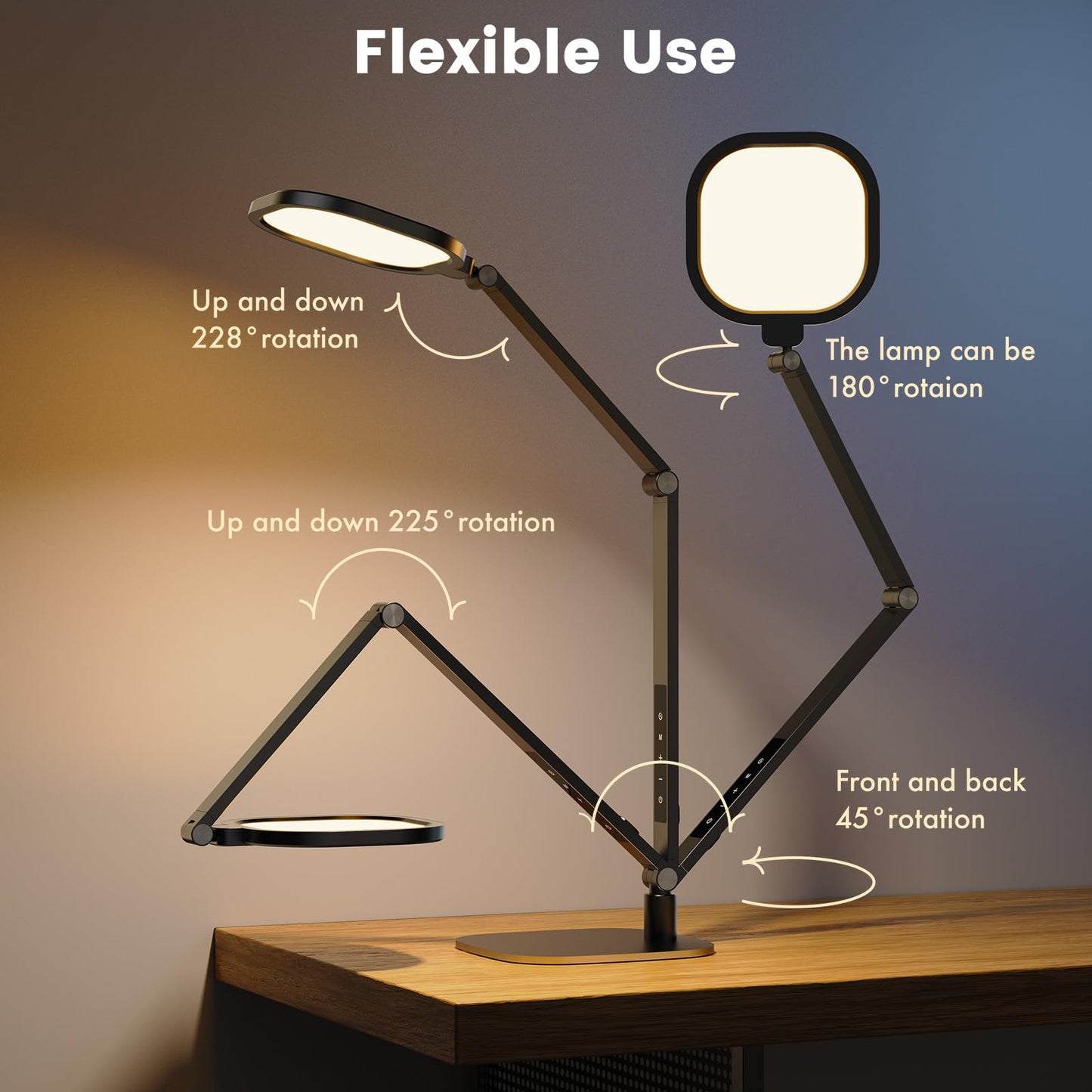 LitONES LED Desk Lamp for Home Office, 15W Desk Light with CRI >95, Memory & Timer Function, 1200LM Dimmable Computer Light for Video Calls, Conference, Reading, Study (Black-2packs)