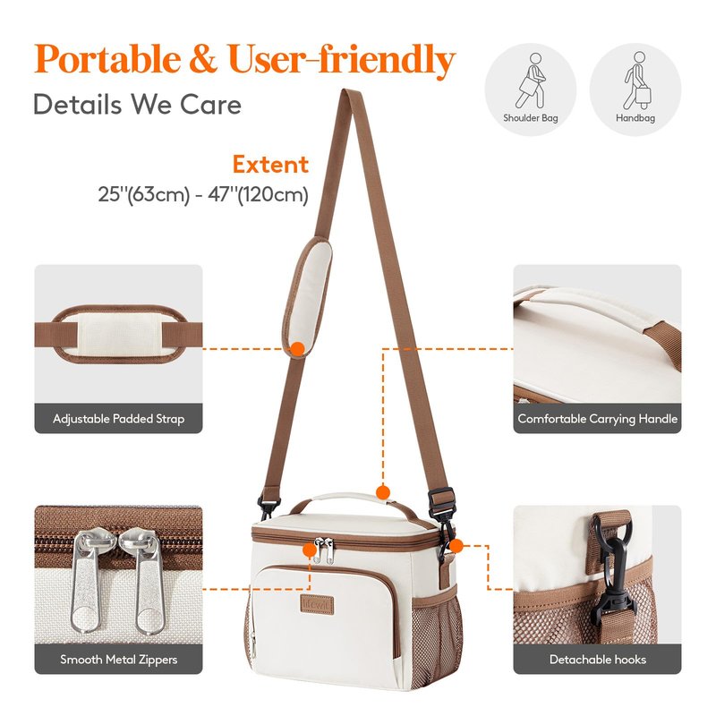 Lifewit Reusable Insulated Lunch Bag, Portable Cooler Freezable Soft Lunchbox Leakproof with Adjustable Shoulder Strap for Men Women Adult for Work Picnic or Travel, 9L 12 Can, Cream