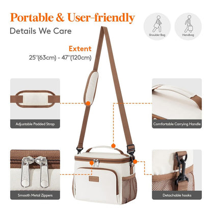 Lifewit Reusable Insulated Lunch Bag, Portable Cooler Freezable Soft Lunchbox Leakproof with Adjustable Shoulder Strap for Men Women Adult for Work Picnic or Travel, 9L 12 Can, Cream