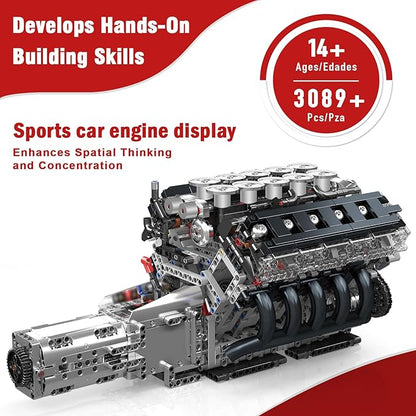 Mould King LR V10 Engine Model Kit for Adults 1834 Pcs Engine Kits That Runs DIY Mechanical Building Set for 14+ 10250 STEM Educational Toy Car Motor