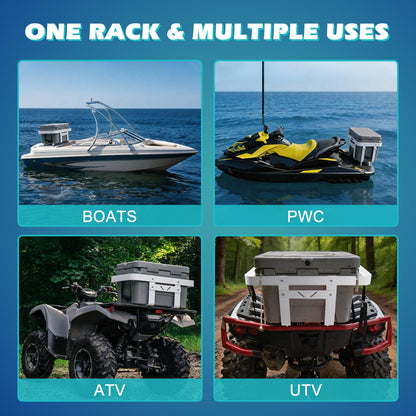 PWC Cargo Rack Aluminum Cooler Rack for Jet Ski, Adjustable Rear Platform Cargo Carrier, Compatible with RotoPax Fuel Can Mount, Heavy Duty Marine Cooler Holder for PWC ATV UTV with Straps