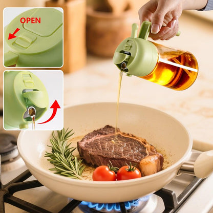 SWEET VIEW 2PCS Olive Oil Sprayer for Cooking, 16oz/470ml Glass Oil Dispenser/Pour Bottle, Kitchen Accessories, Kitchen Gadgets for Air Fryer, Salad, BBQ, with Stickers (Black,Green)