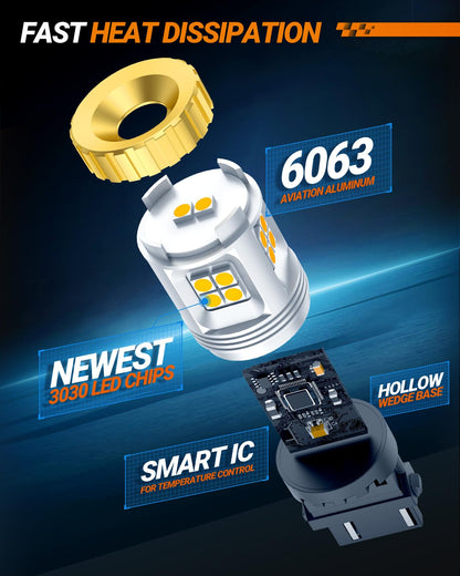 SEALIGHT 3157 LED Bulb, Amber Yellow, 1200% Brightness, Aluminum, Model J7, 2PCS