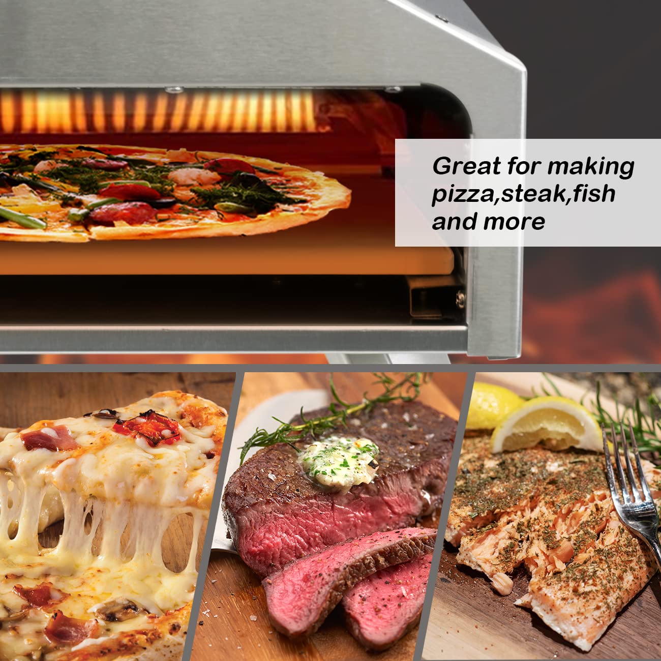 BNDHKR Outdoor Pizza Oven Portable Wood Pellet Pizza Oven Countertop Pizza Oven with 12 Inch Pizza Stone and Stainless Steel Fold-Up Legs for Outside Kitchen Backyard Party Camping
