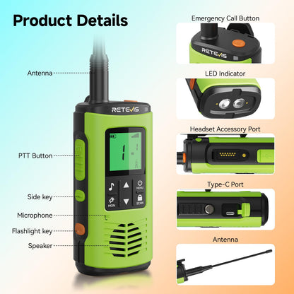 Retevis EZTalk 4S IP68 Waterproof Walkie Talkies, GMRS Long Range Emergency Two Way Radio, Floating, 2000mAH Rechargeable, NOAA Weather Alerts, Sturdy and Durable, for Salt Water