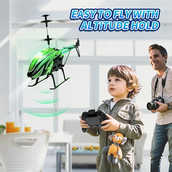 Dwi Dowellin RC Helicopter Remote Control Helicopter Toy for Kids with 26 Mins Flight(2 Batteries) 8 Light ModesEasy Control for Boys Girls Age 8-12(Green)