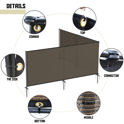 TANG 5'x12' Outdoor Privacy Screen FreeStanding, 220GSM Mesh Fencing with Poles Stakes, Privacy Fence Panels for Outside, Temporary Dog Fences for Garden Patio, Brown
