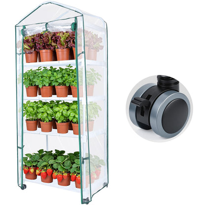 Mini Indoor Greenhouse, 4-Tier Portable Plant Greenhouse Cabinet with Wheels, Waterproof PVC Tent Cover for Indoor Outdoor Seed Starting, Plants, Flowers (Clear, 4 Tier)