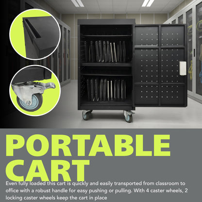 Pearington 20 Device Mobile Charging and Storage Cart for iPads, Chromebooks and Laptop Computers, Up To 17-Inch Screen Size, Surge Protection, Front & Back Access Locking Cabinet, Black