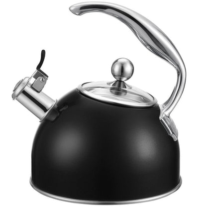 Viking 3-Ply Stainless Steel Tea Kettle, 2.6 Quart Stovetop Hot Water Pot with Tempered Glass Lid, Ergonomic Handle, Induction Ready, Matte Black