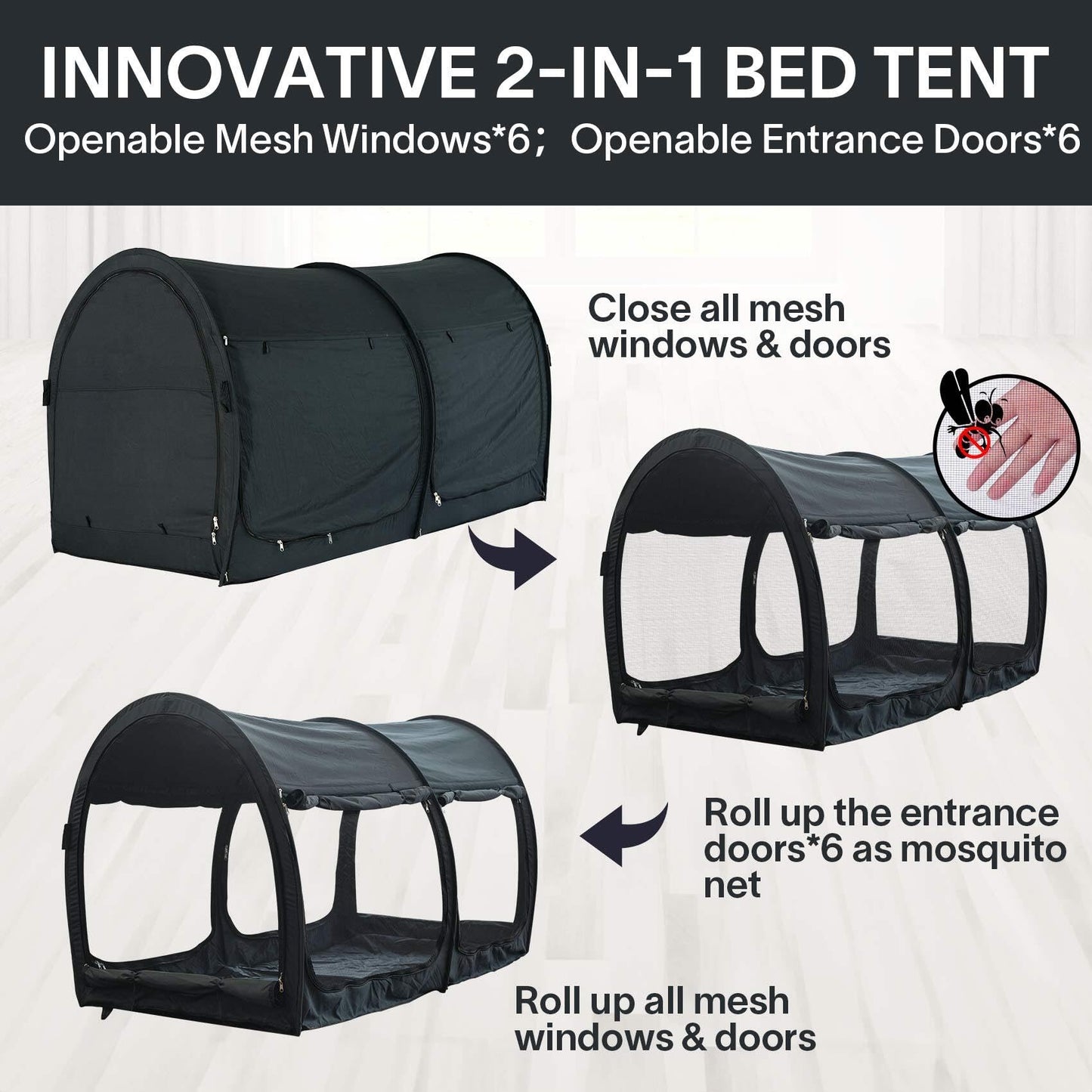 LEEDOR® Bed Canopy Bed Tents Dream Tents Privacy Space,Sleeping Tents Indoor Pop Up Portable Frame,Mosquito Net Curtains Breathable Reducing Light & Air Ventilation 2-in-1 New Version Full