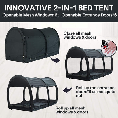 LEEDOR® Bed Canopy Bed Tents Dream Tents Privacy Space,Sleeping Tents Indoor Pop Up Portable Frame,Mosquito Net Curtains Breathable Reducing Light & Air Ventilation 2-in-1 New Version Full
