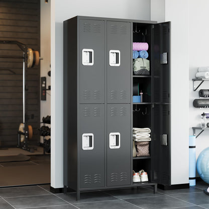 6-Door Employee Metal Locker Cabinet with 12 Hooks & 6 Adjustable Shelves, Lockable Steel Storage Cabinet for Office, Gym, Garage & School